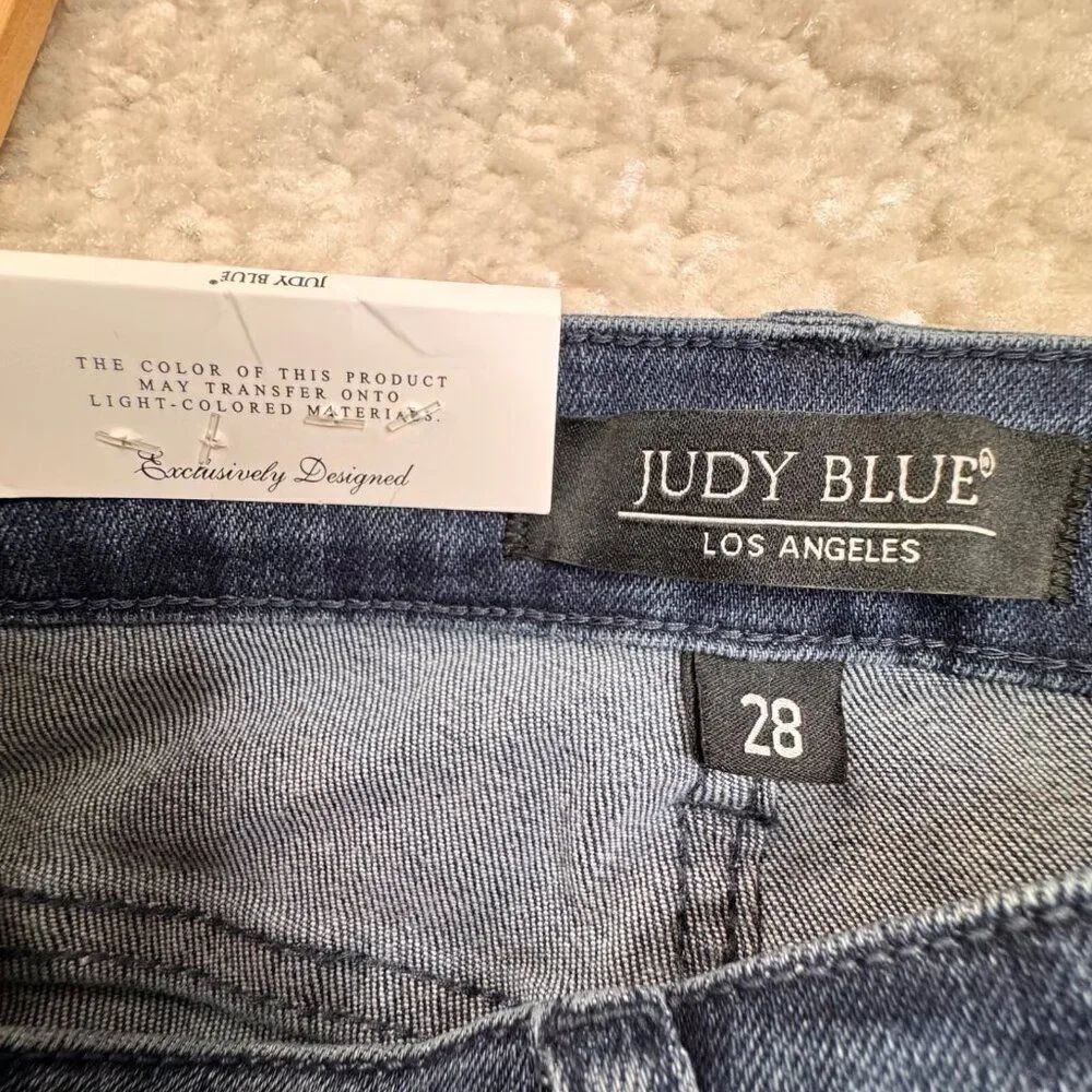 Judy Blue High Waist Cuff Shorts Dark Blue Wash Stretch Womens 28 NEW